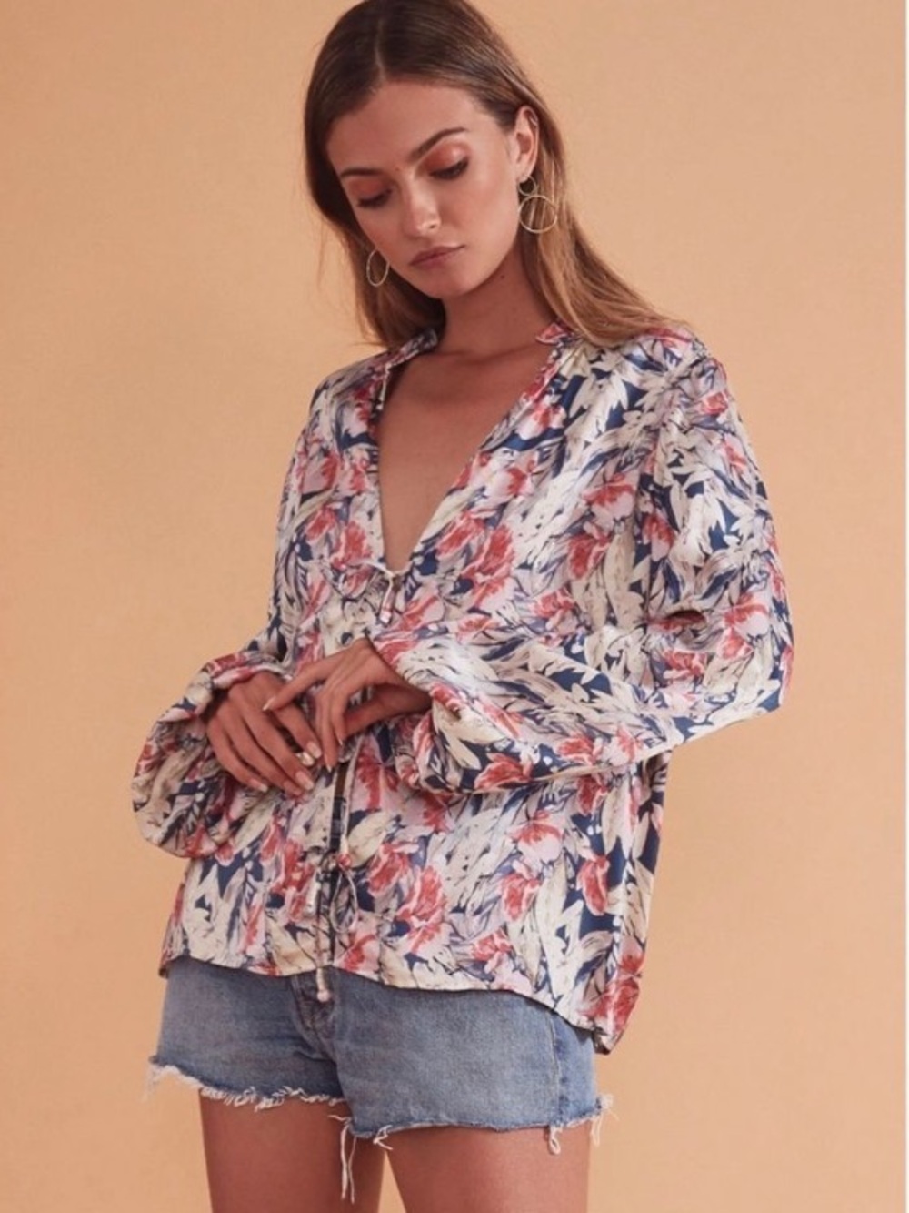 2/$25 Tularosa Revolve Lena Garden Floral Self Tie Blouse